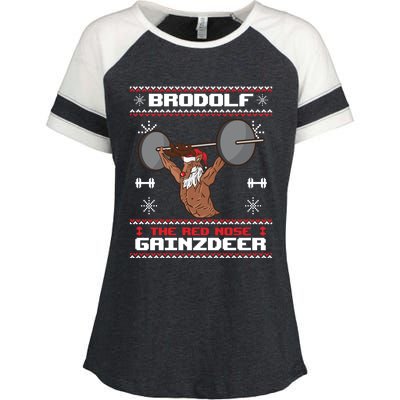 Brodolf The Red Nose Gainzdeer Gym Ugly Christmas Sweater Cute Gift Gift Enza Ladies Jersey Colorblock Tee