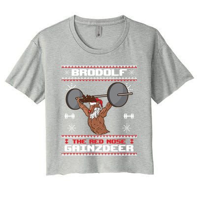 Brodolf The Red Nose Gainzdeer Gym Ugly Christmas Sweater Cute Gift Gift Women's Crop Top Tee