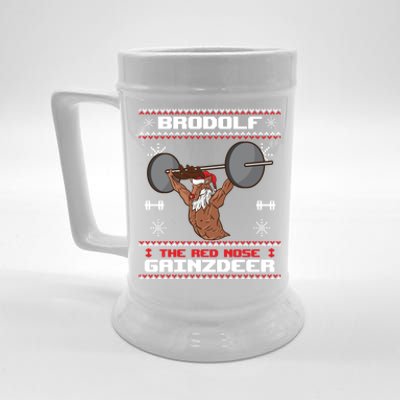 Brodolf The Red Nose Gainzdeer Gym Ugly Christmas Sweater Cute Gift Gift Beer Stein