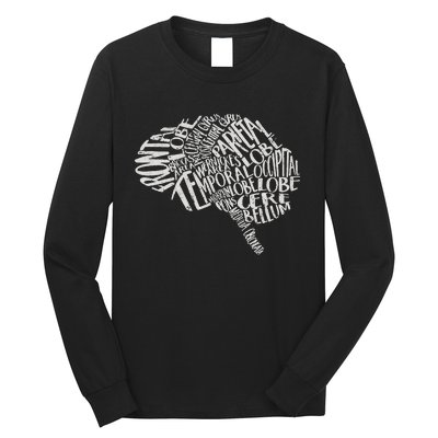 Brain Typography RN Neuroscience Nurse Neurologist Long Sleeve Shirt