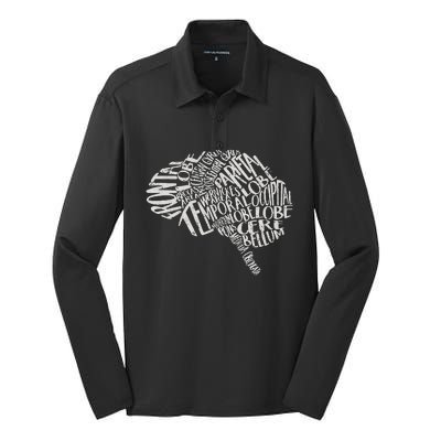 Brain Typography RN Neuroscience Nurse Neurologist Silk Touch Performance Long Sleeve Polo