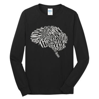 Brain Typography RN Neuroscience Nurse Neurologist Tall Long Sleeve T-Shirt