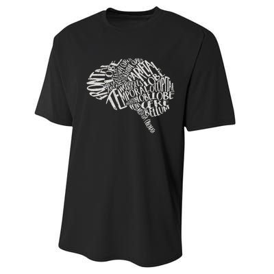 Brain Typography RN Neuroscience Nurse Neurologist Performance Sprint T-Shirt