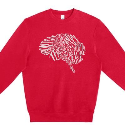 Brain Typography RN Neuroscience Nurse Neurologist Premium Crewneck Sweatshirt