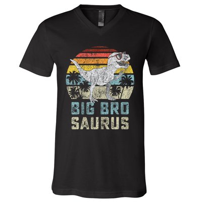 Bigbrosaurus T Rex Dinosaur Big Bro Saurus Brother Family V-Neck T-Shirt