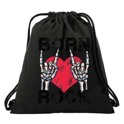 Born To Rock Lets Rock Vintage Retro Rock&Roll Rock Concert Drawstring Bag
