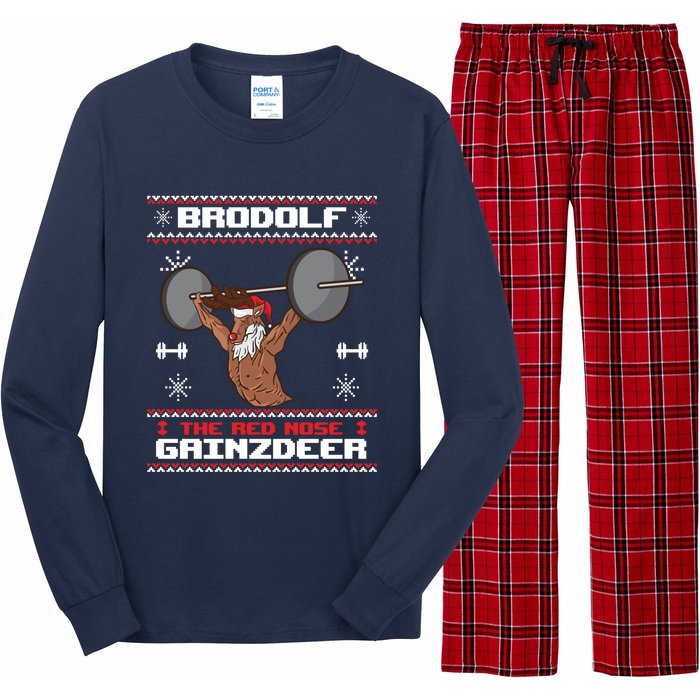 Brodolf The Red Nose Gainzdeer Gym Ugly Christmas Sweater, Long Sleeve Pajama Set