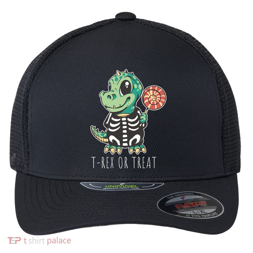 Baby T Rex Dinosaur Skeleton Flexfit Unipanel Trucker Cap