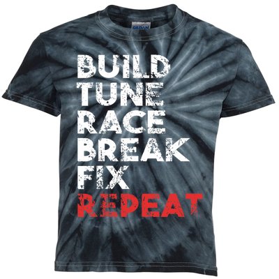 Build Tune Race Break Fix Repeat car Kids Tie-Dye T-Shirt