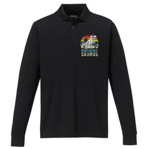 Birthdaysaurus T Rex Dinosaur Birthday Saurus Family Long Sleeve Performance Long Sleeve Polo