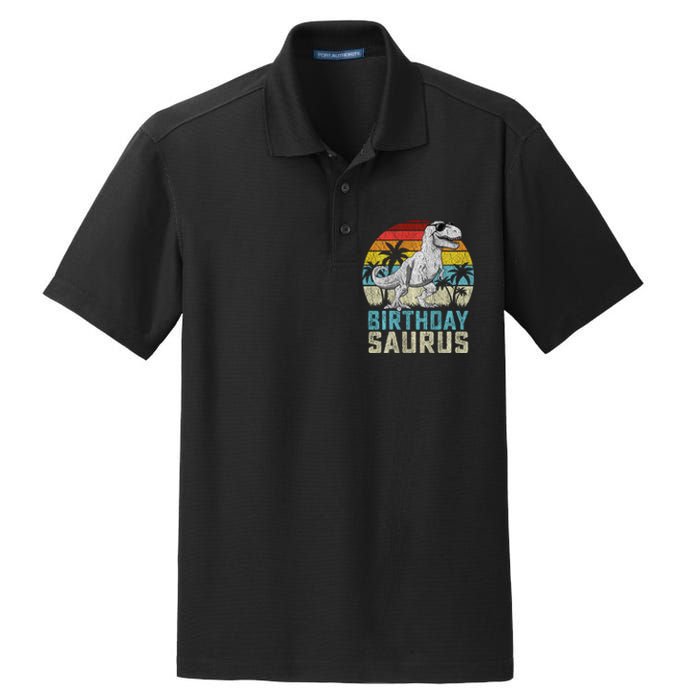 Birthdaysaurus T Rex Dinosaur Birthday Saurus Family Long Sleeve Dry Zone Grid Polo