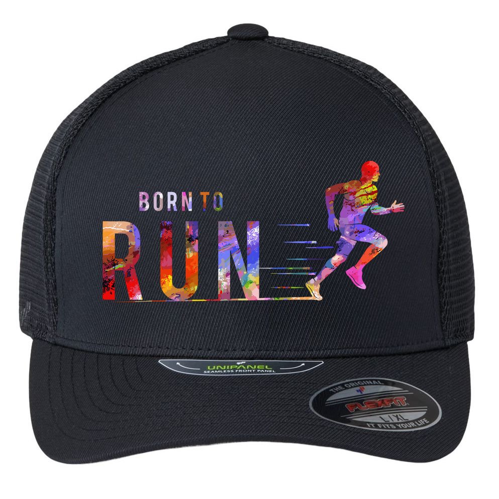 Born To Run Marathon Runner Sports Colorful Flexfit Unipanel Trucker Cap