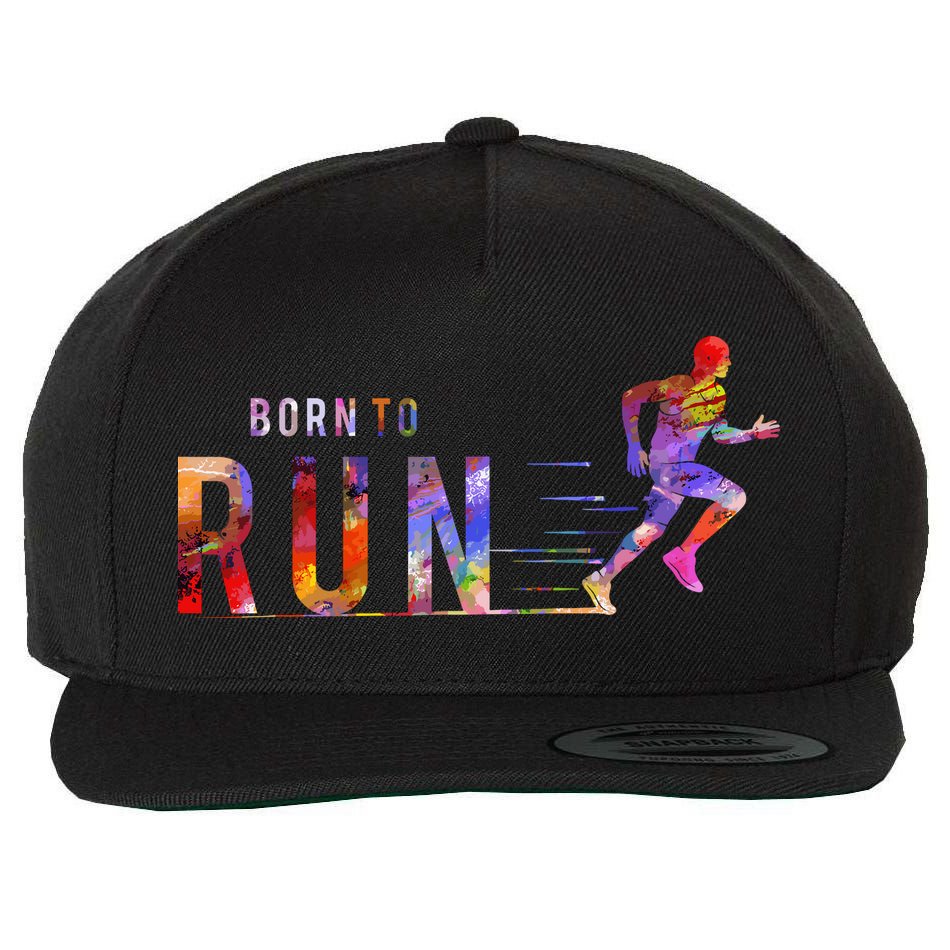 Born To Run Marathon Runner Sports Colorful Wool Snapback Cap