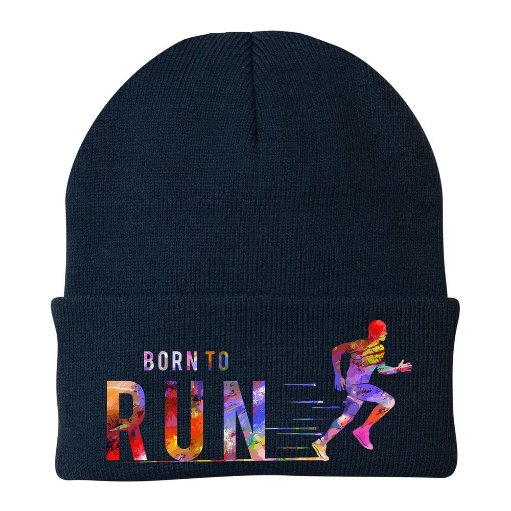 Born To Run Marathon Runner Sports Colorful Beanie