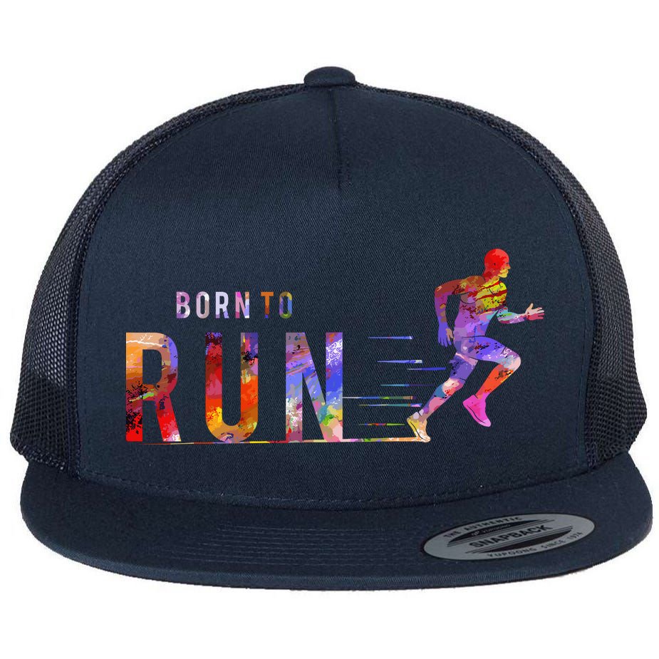 Born To Run Marathon Runner Sports Colorful Flat Bill Trucker Hat