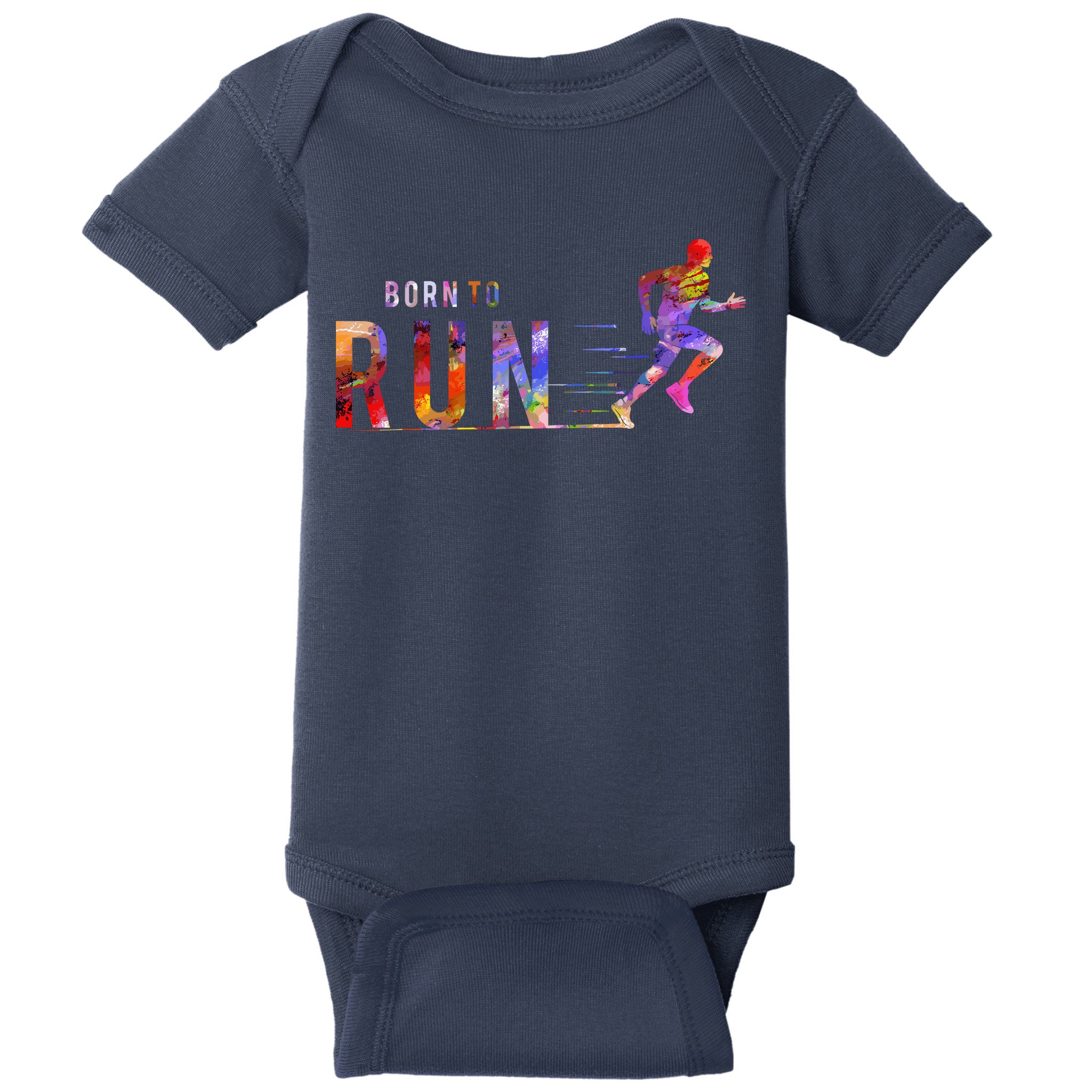 Born To Run Marathon Runner Sports Colorful Baby Bodysuit