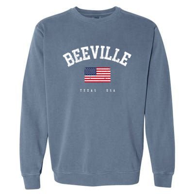 Beeville Tx Retro American Flag Usa City Name Gift Garment-Dyed Sweatshirt