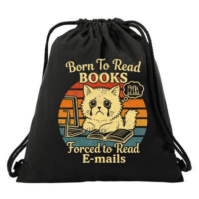 Born To Read Books Forced To Read Emails Funny Cat  Book Drawstring Bag