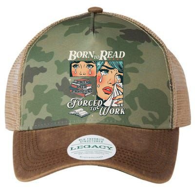 Born To Read Vintage Forced To Work Bookish Addict Bookworm Legacy Tie Dye Trucker Hat
