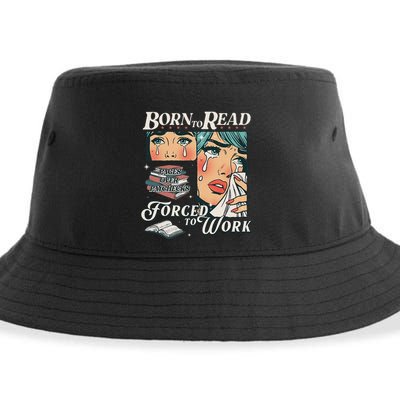 Born To Read Vintage Forced To Work Bookish Addict Bookworm Sustainable Bucket Hat