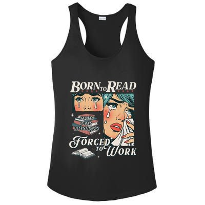 Born To Read Vintage Forced To Work Bookish Addict Bookworm Ladies PosiCharge Competitor Racerback Tank