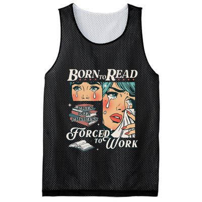 Born To Read Vintage Forced To Work Bookish Addict Bookworm Mesh Reversible Basketball Jersey Tank