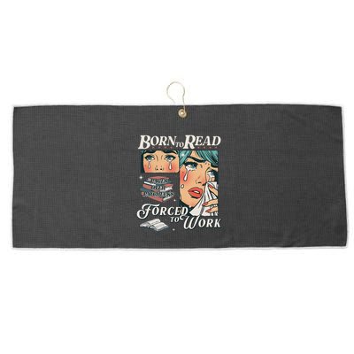 Born To Read Vintage Forced To Work Bookish Addict Bookworm Large Microfiber Waffle Golf Towel