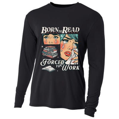 Born To Read Vintage Forced To Work Bookish Addict Bookworm Cooling Performance Long Sleeve Crew