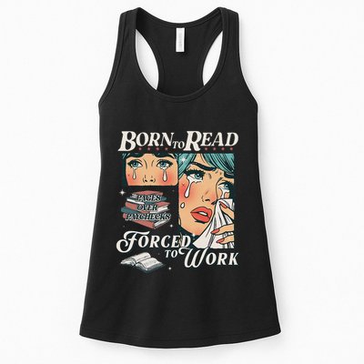 Born To Read Vintage Forced To Work Bookish Addict Bookworm Womens Tank Top