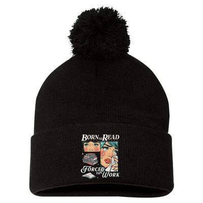 Born To Read Vintage Forced To Work Bookish Addict Bookworm Pom Pom 12in Knit Beanie