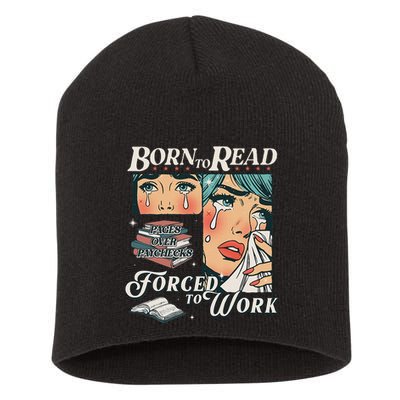 Born To Read Vintage Forced To Work Bookish Addict Bookworm Short Acrylic Beanie