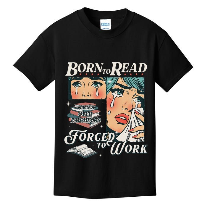 Born To Read Vintage Forced To Work Bookish Addict Bookworm Kids T-Shirt