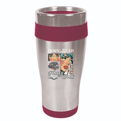 Born To Read Vintage Forced To Work Bookish Addict Bookworm 16oz Travel Tumbler