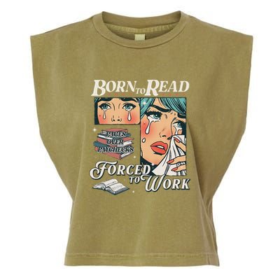 Born To Read Vintage Forced To Work Bookish Addict Bookworm Garment-Dyed Women's Muscle Tee