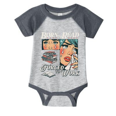 Born To Read Vintage Forced To Work Bookish Addict Bookworm Infant Baby Jersey Bodysuit