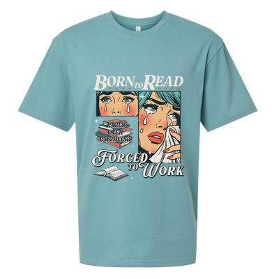Born To Read Vintage Forced To Work Bookish Addict Bookworm Sueded Cloud Jersey T-Shirt