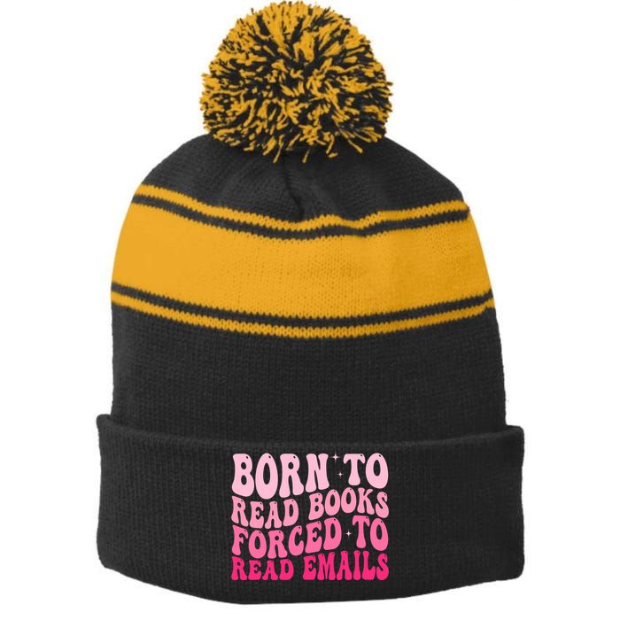 Born To Read Books Forced To Read Emails Groovy Reading  Stripe Pom Pom Beanie