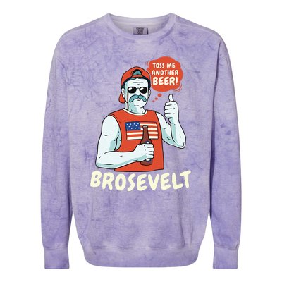 Brosevelt Teddy Roosevelt Bro with a Beer 4th of July Colorblast Crewneck Sweatshirt