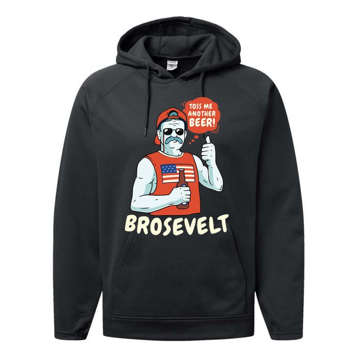 Brosevelt Teddy Roosevelt Bro with a Beer 4th of July Performance Fleece Hoodie