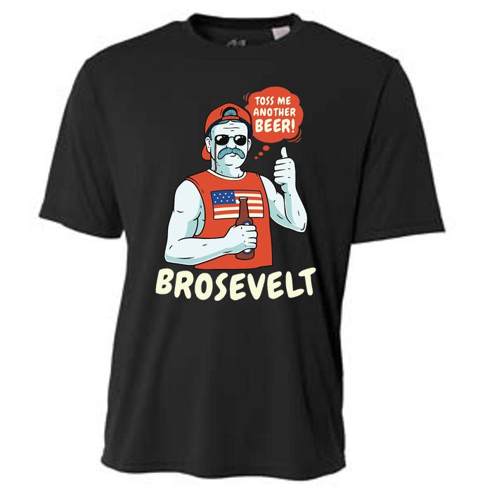 Brosevelt Teddy Roosevelt Bro with a Beer 4th of July Cooling Performance Crew T-Shirt