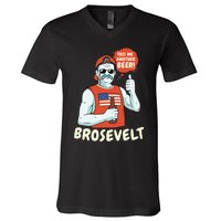 Brosevelt Teddy Roosevelt Bro with a Beer 4th of July V-Neck T-Shirt