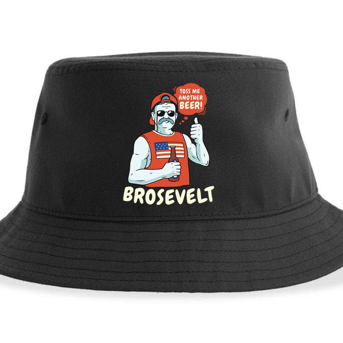 Brosevelt Teddy Roosevelt Bro with a Beer 4th of July Sustainable Bucket Hat