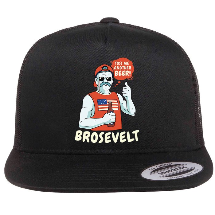 Brosevelt Teddy Roosevelt Bro with a Beer 4th of July Flat Bill Trucker Hat