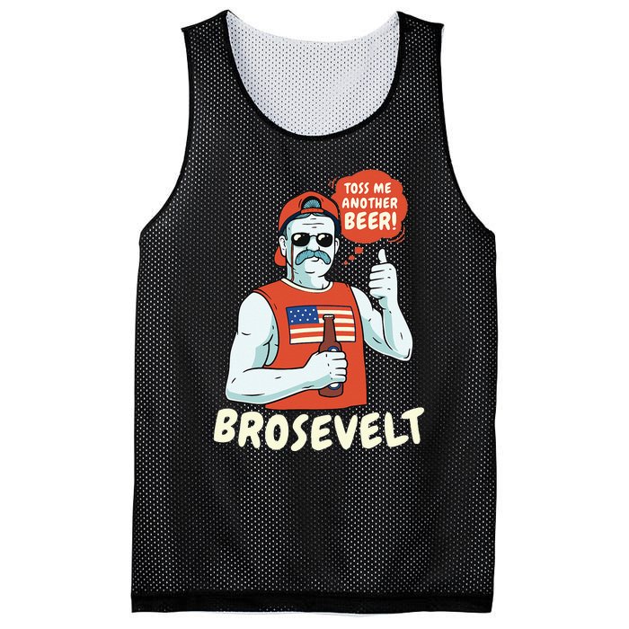 Brosevelt Teddy Roosevelt Bro with a Beer 4th of July Mesh Reversible Basketball Jersey Tank