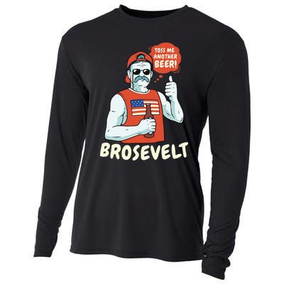 Brosevelt Teddy Roosevelt Bro with a Beer 4th of July Cooling Performance Long Sleeve Crew