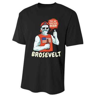 Brosevelt Teddy Roosevelt Bro with a Beer 4th of July Performance Sprint T-Shirt