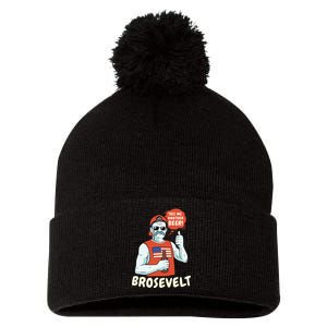 Brosevelt Teddy Roosevelt Bro with a Beer 4th of July Pom Pom 12in Knit Beanie