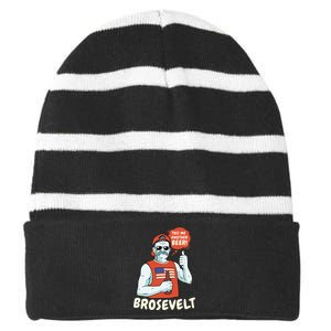 Brosevelt Teddy Roosevelt Bro with a Beer 4th of July Striped Beanie with Solid Band