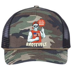 Brosevelt Teddy Roosevelt Bro with a Beer 4th of July Retro Rope Trucker Hat Cap