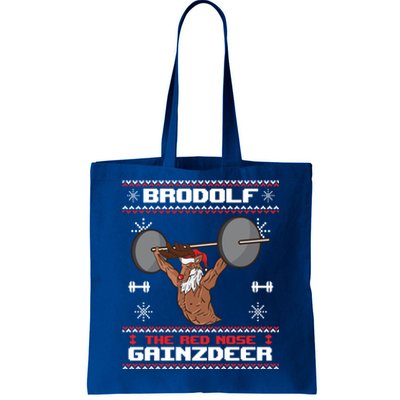 Brodolf The Red Nose Gainzdeer Gym Ugly Christmas Sweater Gift Tote Bag